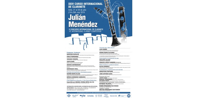 21-29 Julio-19. Ávila, XXIV Concurso Internacional de clarinete Julián Menéndez